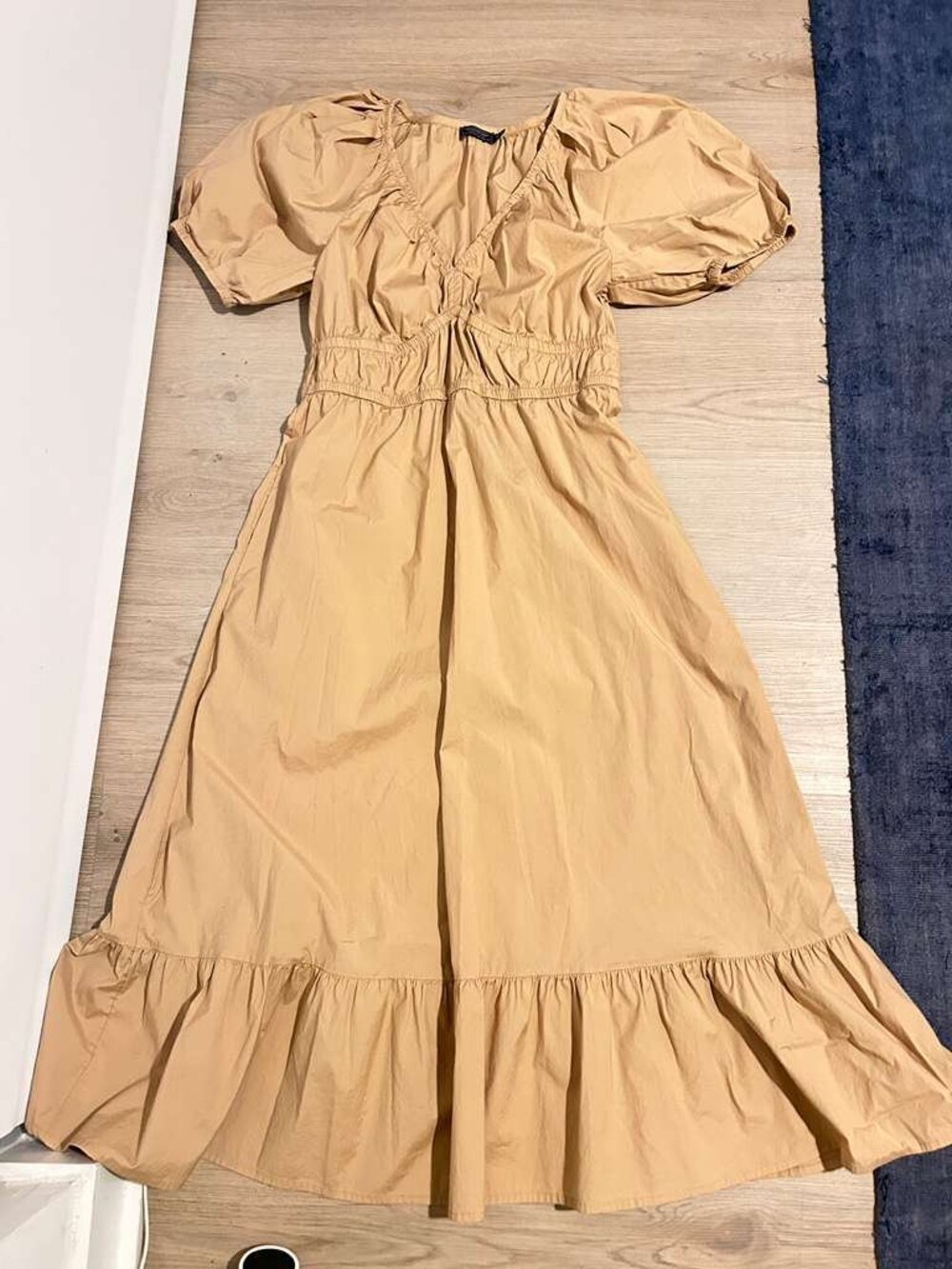 Vineyard Vines Cotton Maxi Dress | Tan / Sand | Puff Sleeve Summer Dress Size M